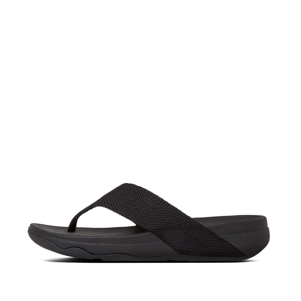 Fitflop Womens Sandals Black - Surfa Toe-post - 12MHFQLCD